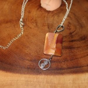 3 Inch Jasper Pendant with Sterling Silver Spiral Charm on a 23 Inch Silver Plat